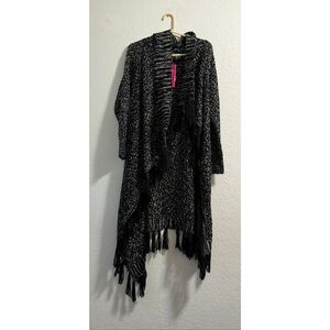 Mechant  Womens Black Marled Fringe Long Open Duster Cardigan Sweater one size